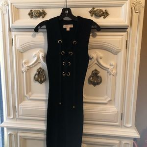 Size XS Black Michael Kors Lace Up Ribbed Dress